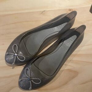 Mel Melissa Gray Glitter Bow Ballet Flats rubber